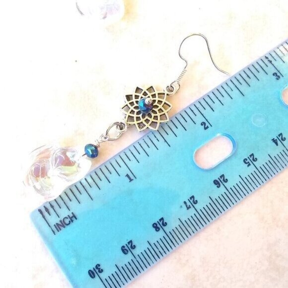 Iridescent + Glam! Fox Cub Pup Kitten Furbaby - Sparkling Dangle Earrings  2.5" - Picture 5 of 7